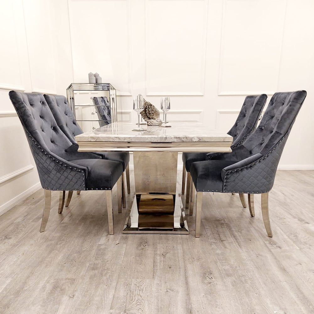 Aurora 2M Grey Marble Dining Table with Grey Leo Chairs