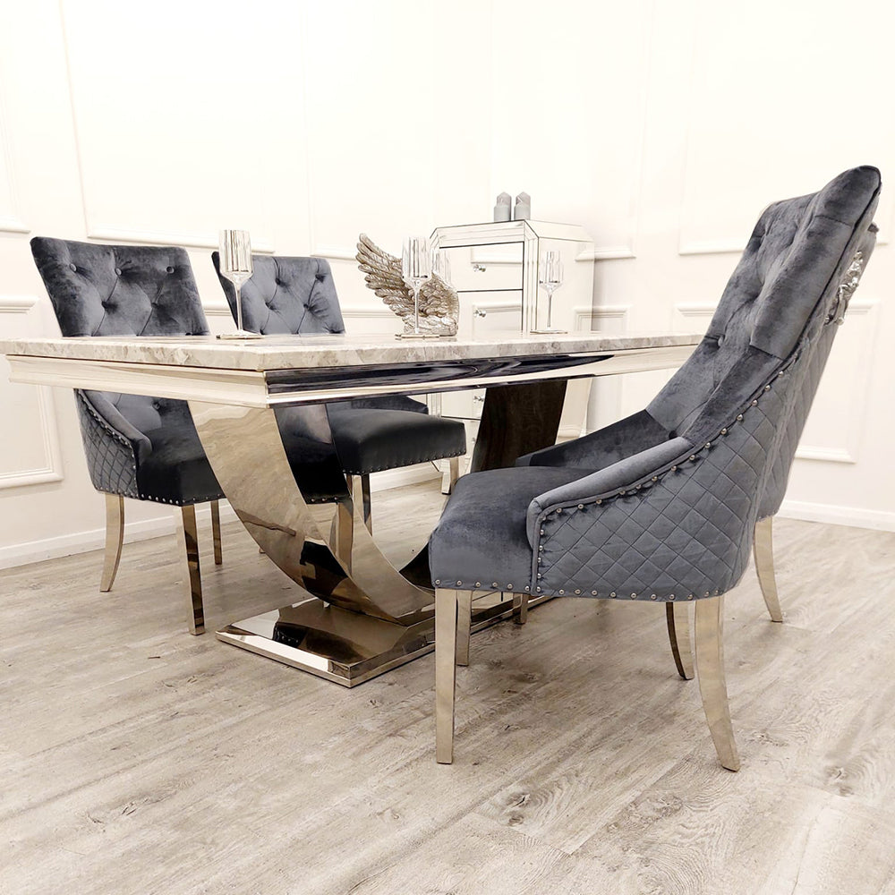 Aurora 2M Grey Marble Dining Table with Grey Leo Chairs