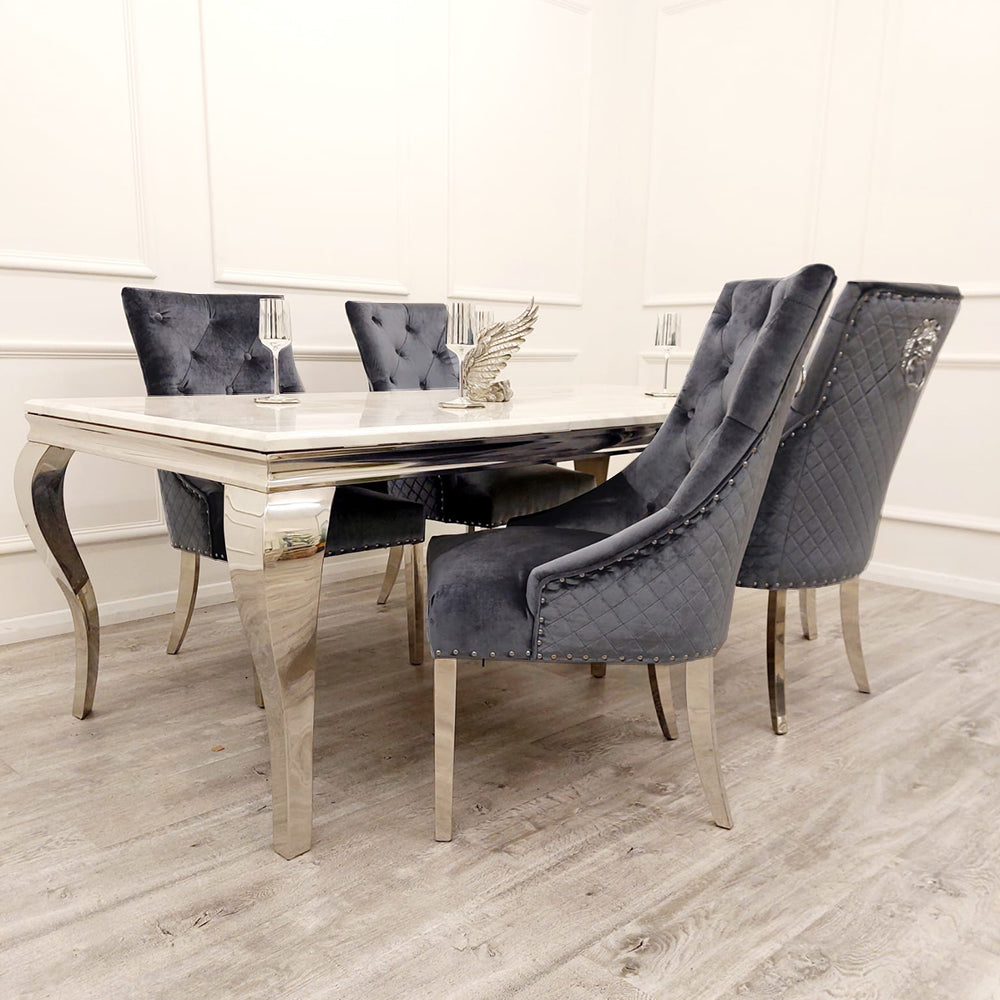 Riviera Grey Marble Table with Black Leo Chairs
