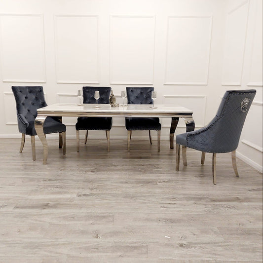 Riviera Grey Marble Table with Black Leo Chairs