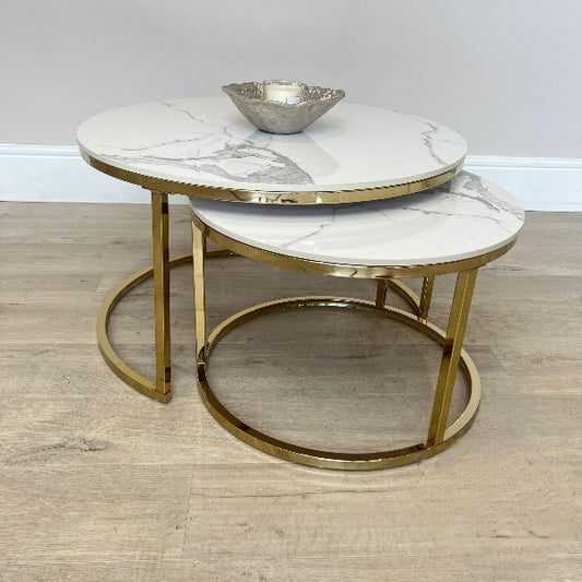 Camillo Coffee Nest of 2 Circular Marble Tables