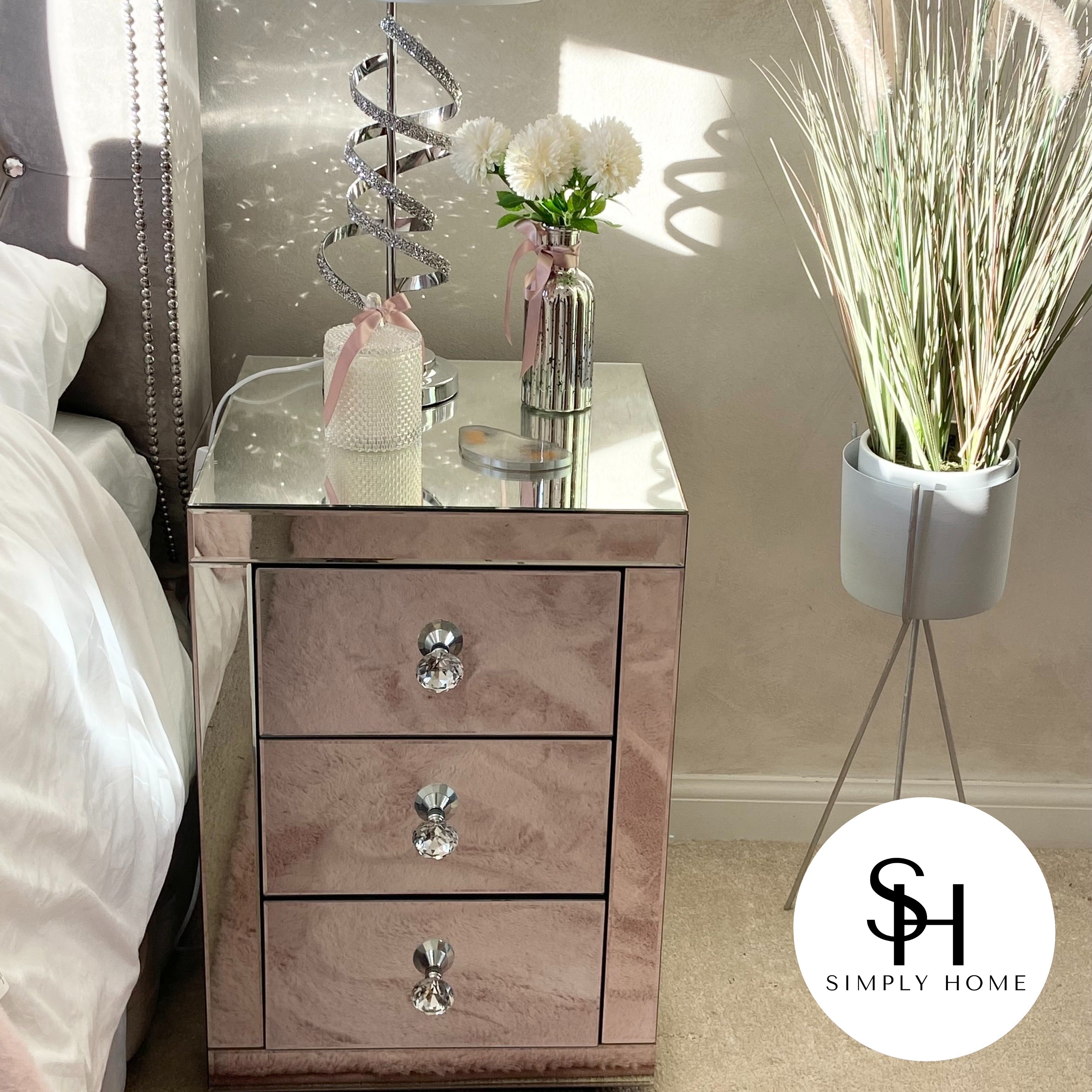 Diamond mirrored store bedside table