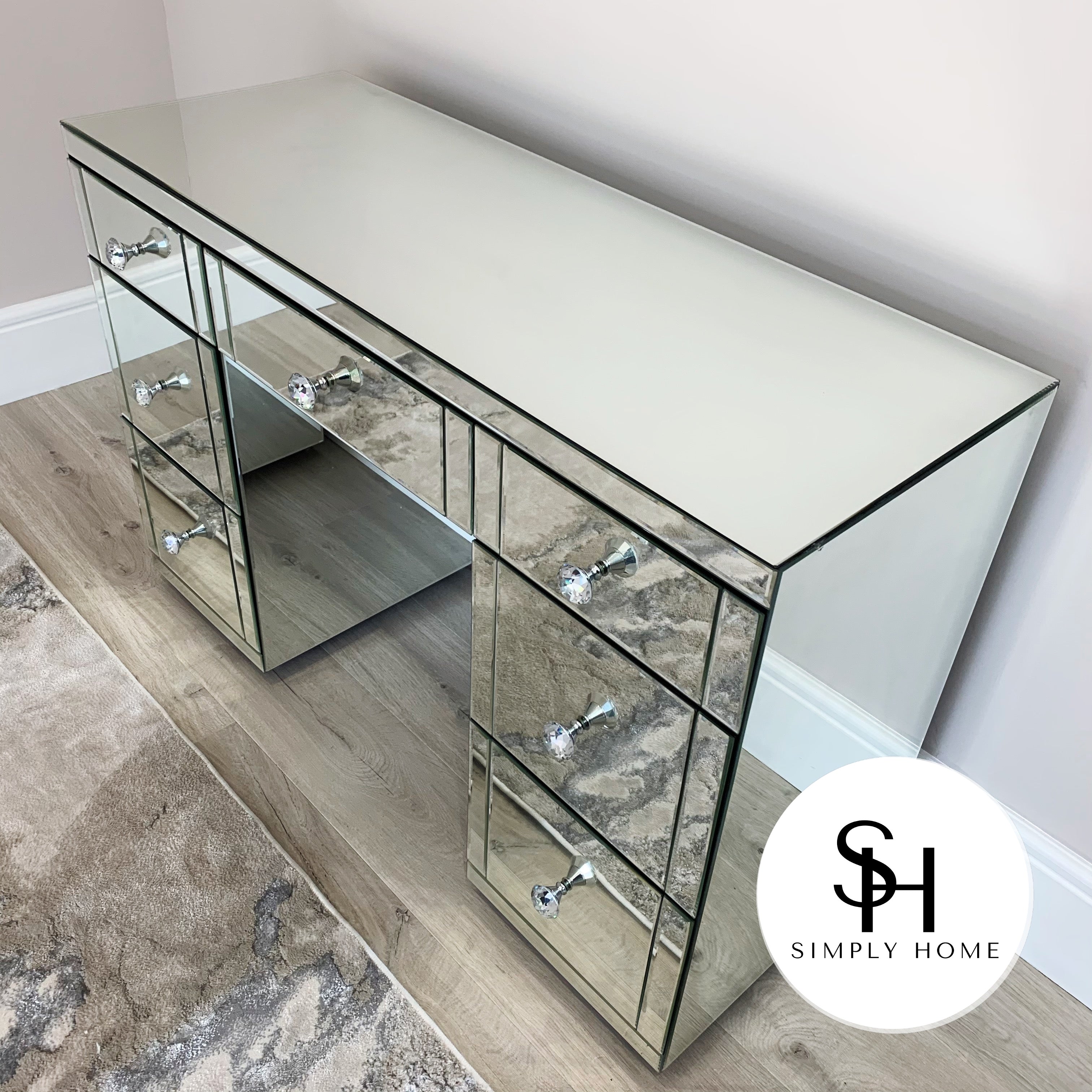 7 drawer classic store mirrored dressing table