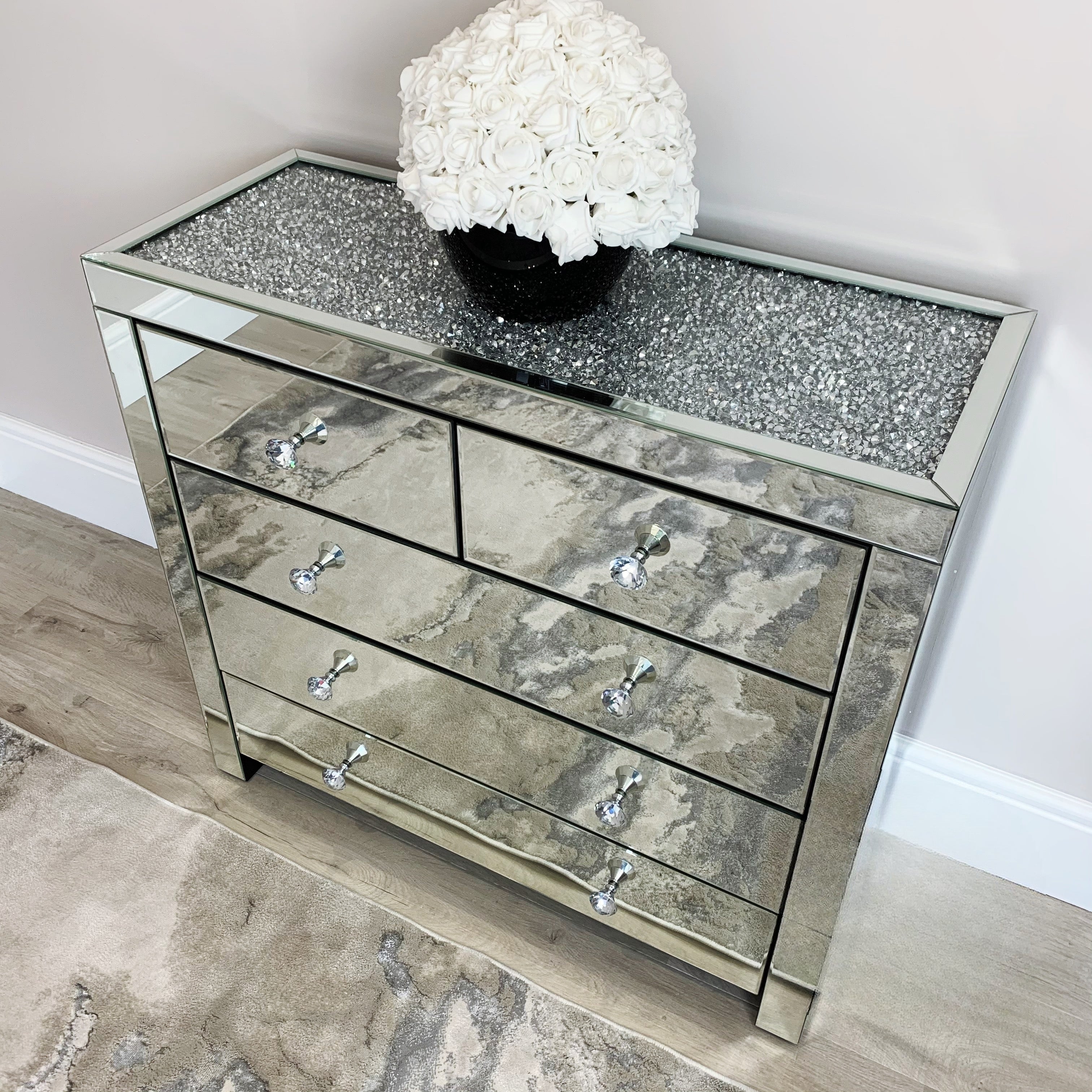 B&m mirrored chest on sale of drawers