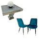 Diamond Crush Square Dining Table with 4 Teal Milano Velvet Dining Chairs