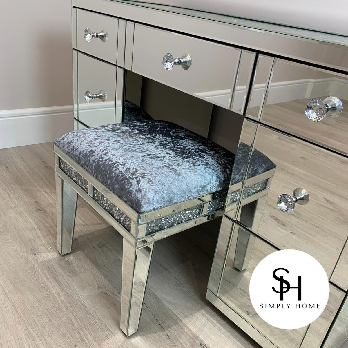 Silver crushed velvet online dressing table stool