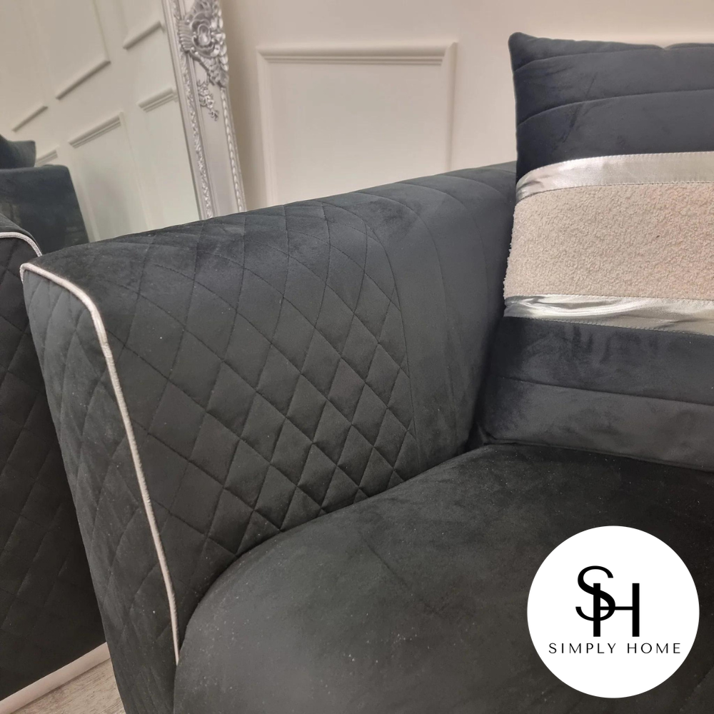 France 3 & 2 Seater Sofa Set - Black & Chrome