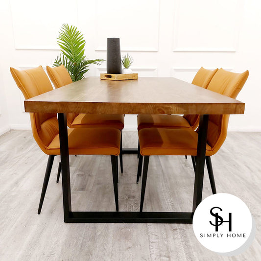 Freya 1.8m Dark Wood Dining Table with Tan Flora Dining Chairs