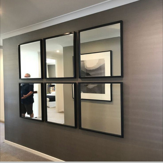 Large Black Framed 6 Panel Wall Mirror