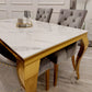 Riviera Gold Polar White Sintered Stone Dining Table with Grey and Gold Leo Chairs