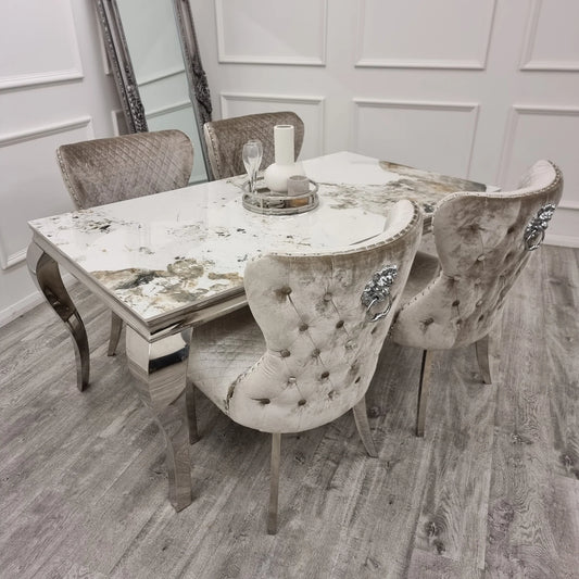 2M Pandora Marble Riviera Silver Chrome Dining Table