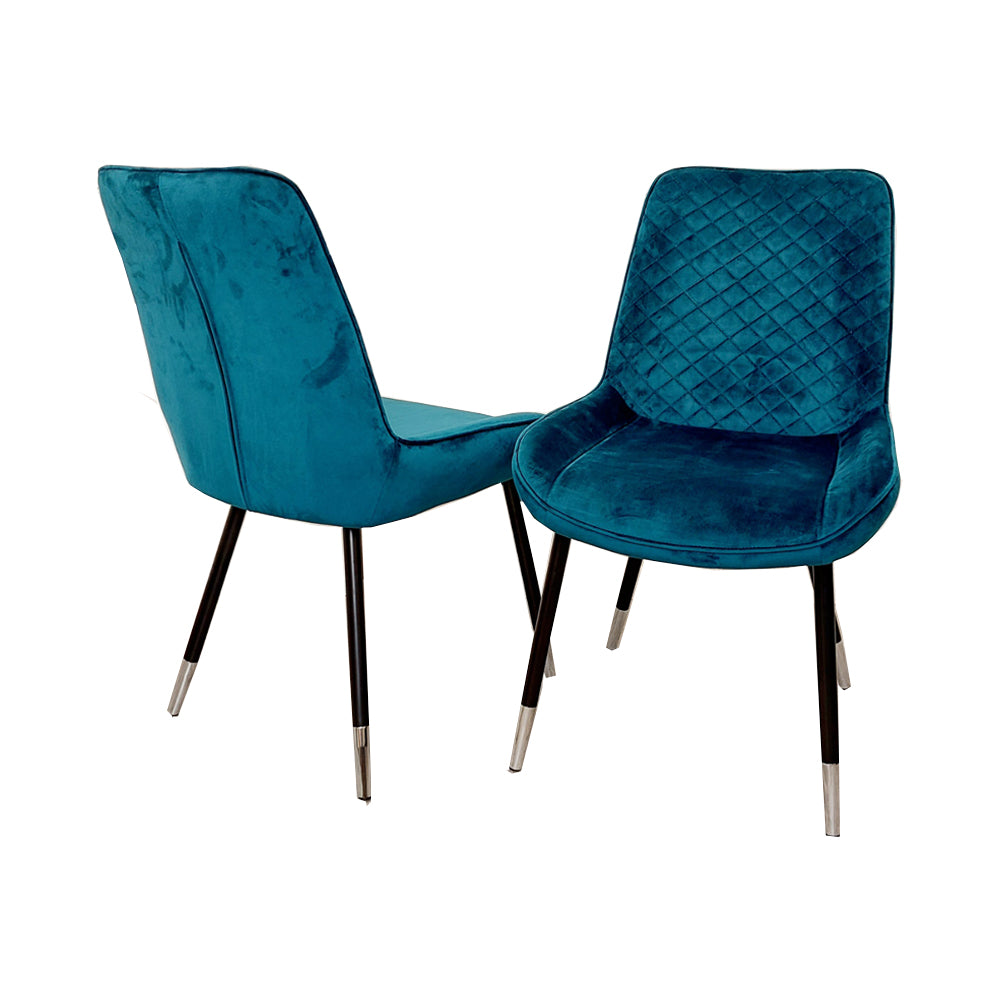 Timeless Silver Trim Circular Mirrored Dining Table with 4 Teal Milano Leather Dining Chairs