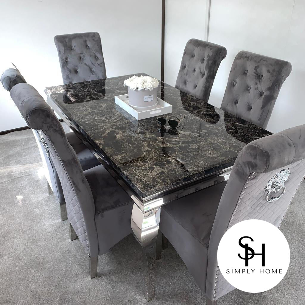 Riviera Black Marble Dining Table with Grey Sophia Chairs