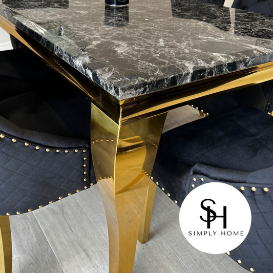 1M Riviera Gold Black Marble Dining Table