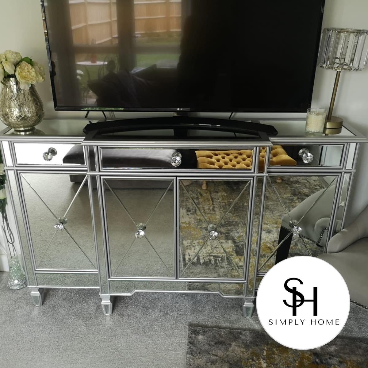 Mirrored deals buffet console