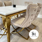 Riviera Gold White Marble Dining Table with Cream Pavia Gold Chairs