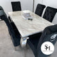 Riviera White Marble Table with Black Sophia Chairs