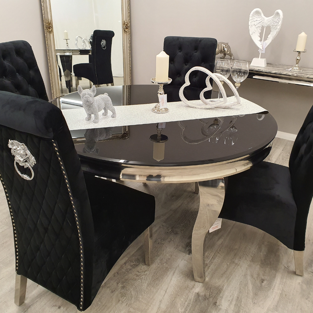 Riviera Black Glass Table with Black Sophia Chairs