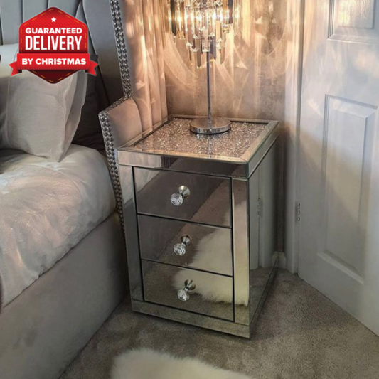 Diamond Crush 3 Drawer Bedside Table