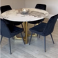Luciana 1.2M Circular Gold White Marble Dining Table with Black Luca Chairs
