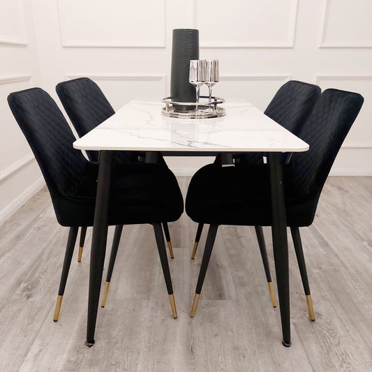 Terra Grey Marble Dining Table with Black Milano Chairs