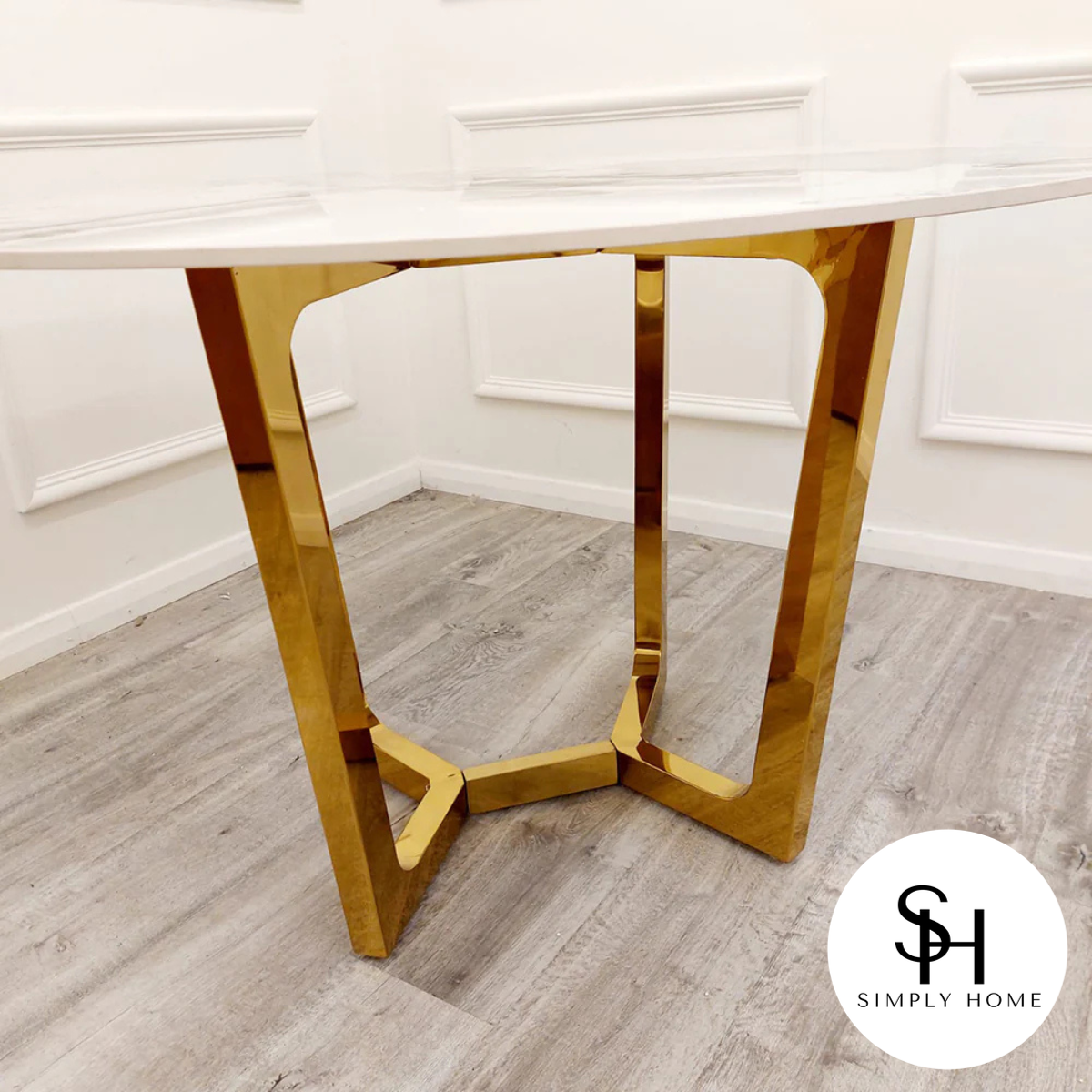 Luciana 1.2M Circular Gold White Marble Dining Table