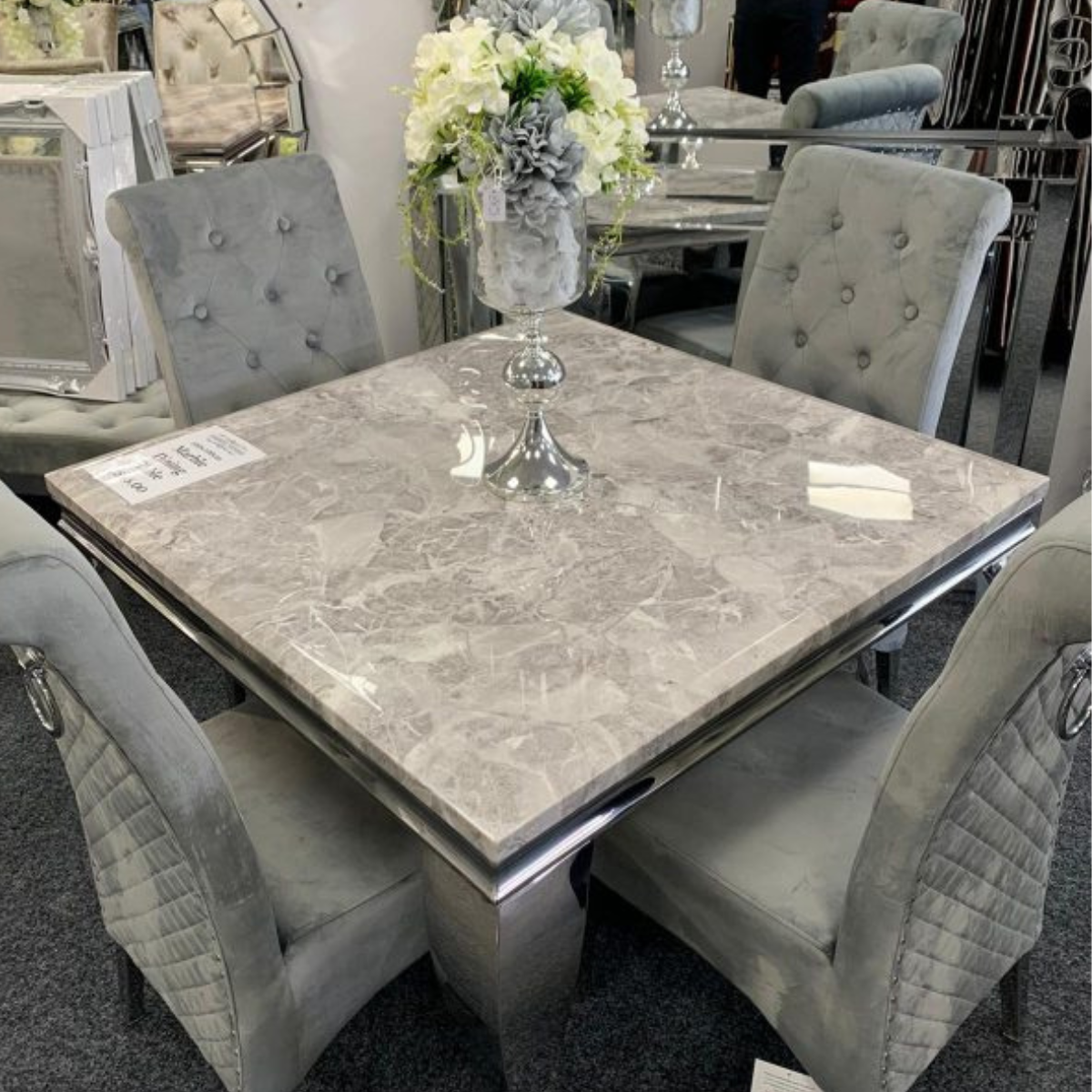 Riviera Grey Marble Dining Table (Chairs not included)