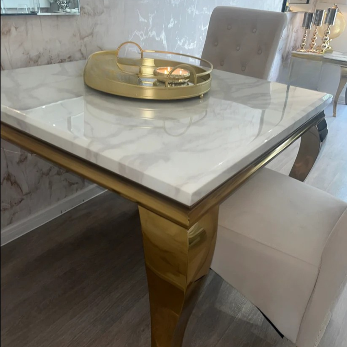 Riviera Gold White Marble Dining Table