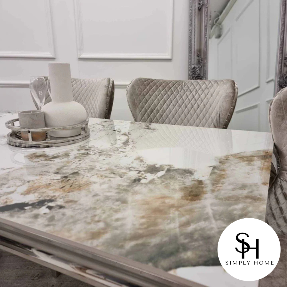 1M Pandora Marble Riviera Chrome Dining Table