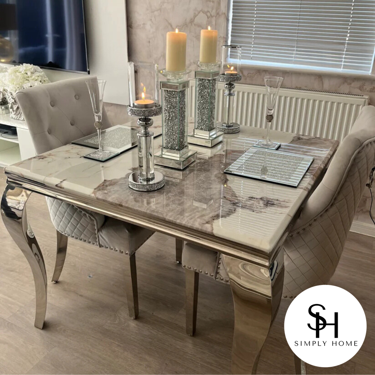 1M Pandora Marble Riviera Chrome Dining Table