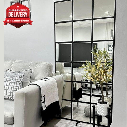 Clarence Large Black Trim Grid Mirror