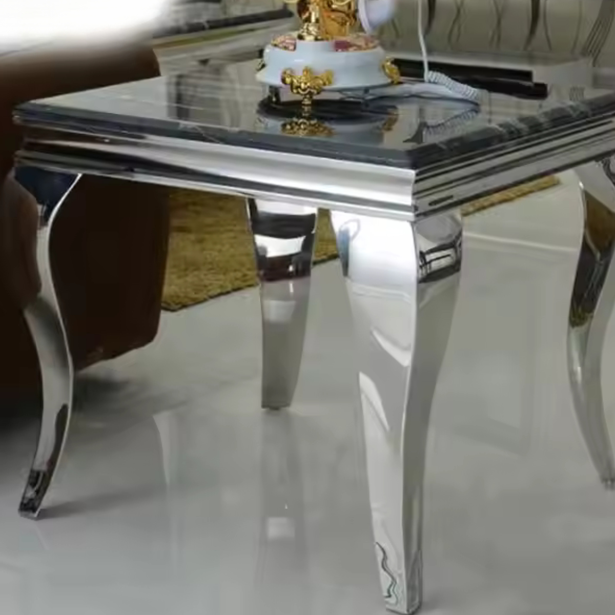 Black Marble Riviera Silver Chrome Side Table