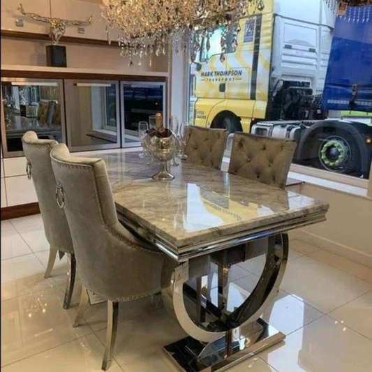 Empire 2M Grey Marble Dining Table with Grey Vincent Dining Chairs