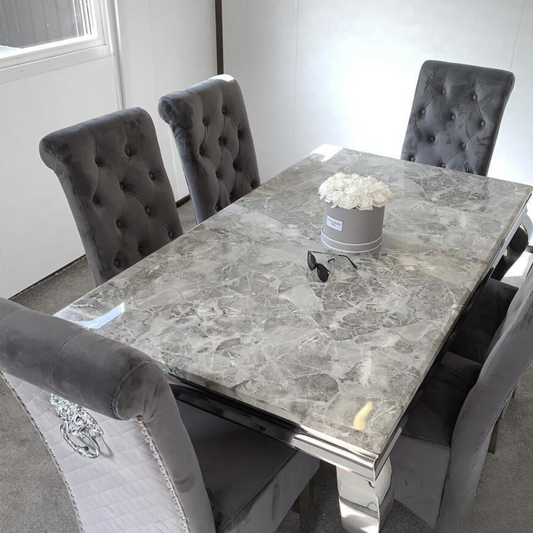 Riviera Grey Marble Table with Grey Sophia Chairs