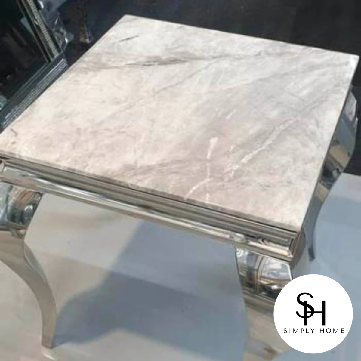 Grey Marble Riviera Silver Chrome Side Table