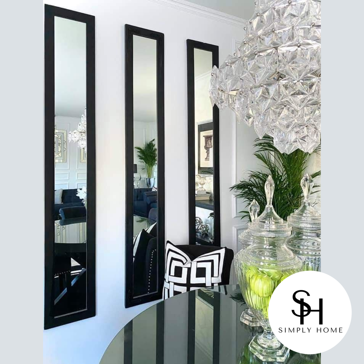 3 Panel Full Length Black Framed Wall Mirror