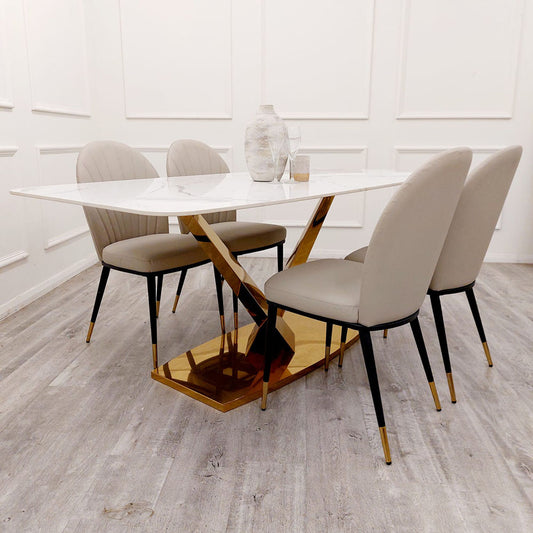 Vitorio White Marble Dining Table with Grey Edra Chairs