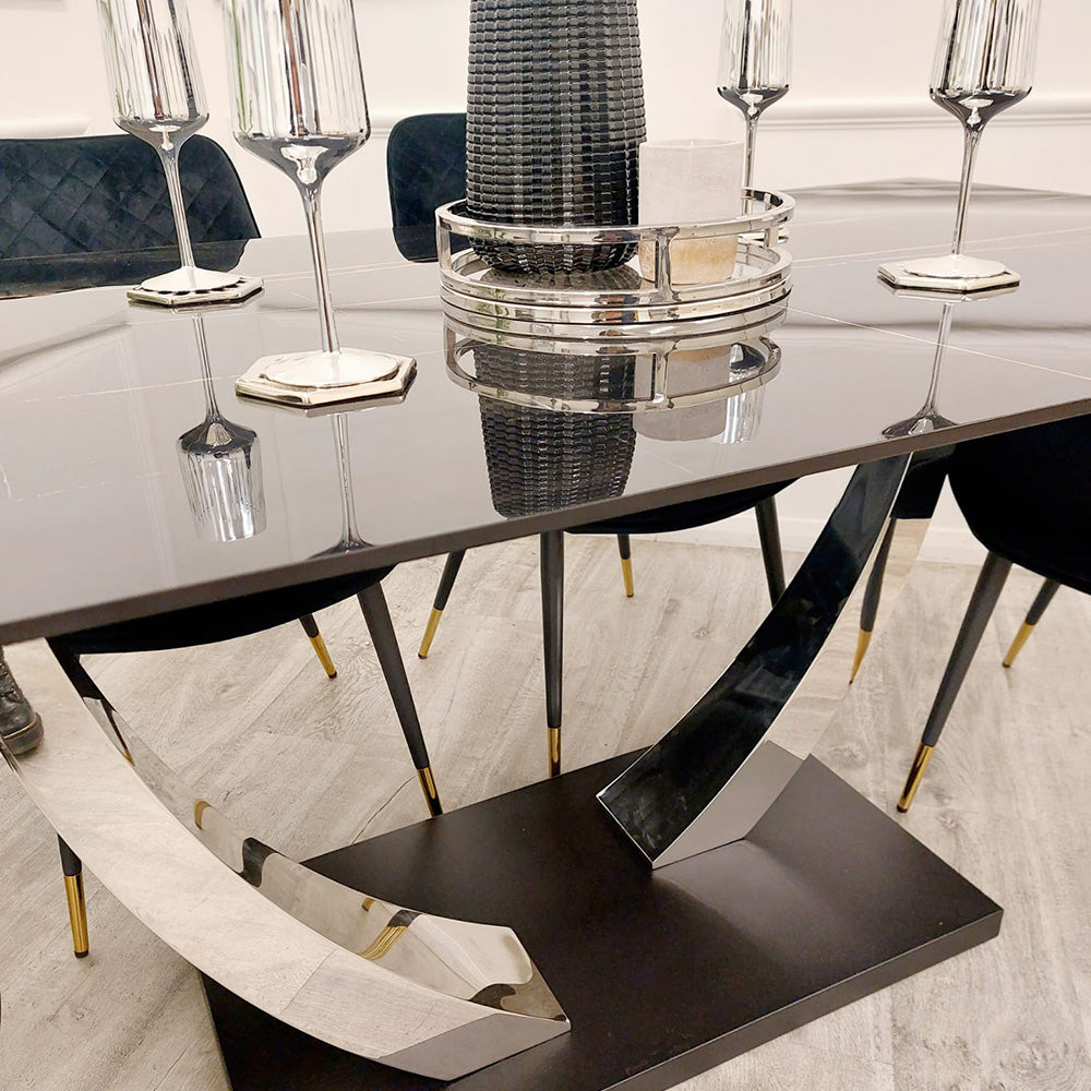 Venus 1.6m Dark Wood Dining Table with Black Milano Dining Chairs