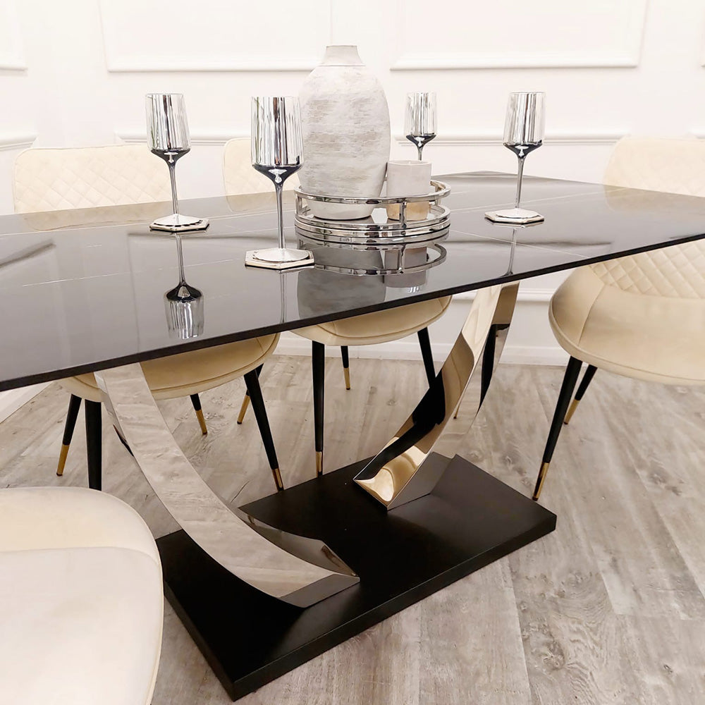 Venus 1.6m Dark Wood Dining Table with Cream Milano Dining Chairs