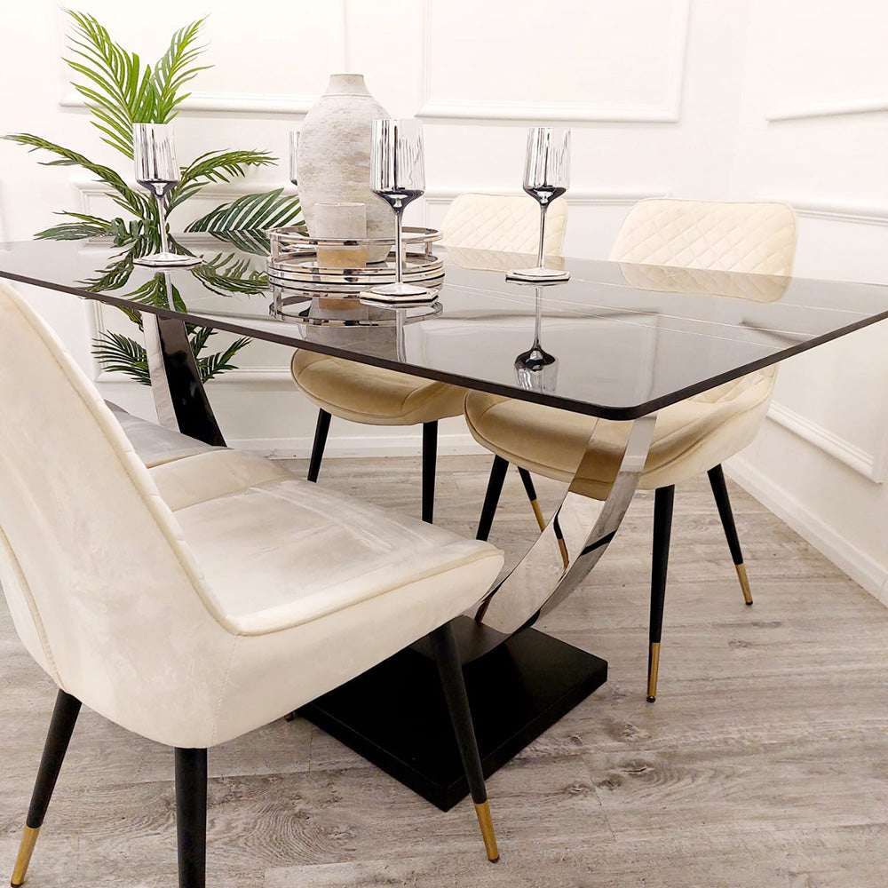 Venus 1.6m Dark Wood Dining Table with Cream Milano Dining Chairs