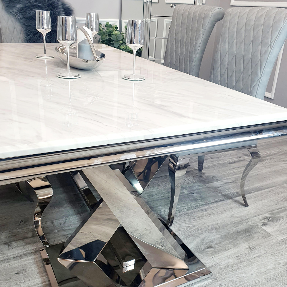 Xavia 1.8m Marble Dining Table with Grey Nicole Leather Dining Chairs (Multiple Table Top Options)