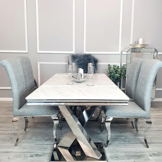 Xavia 1.8m Marble Dining Table with Grey Nicole Leather Dining Chairs (Multiple Table Top Options)