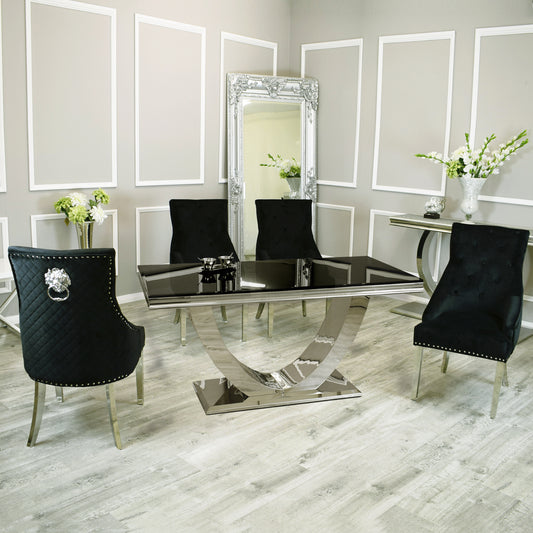 Aurora 2M Black Glass Dining Table with Black Leo Chairs