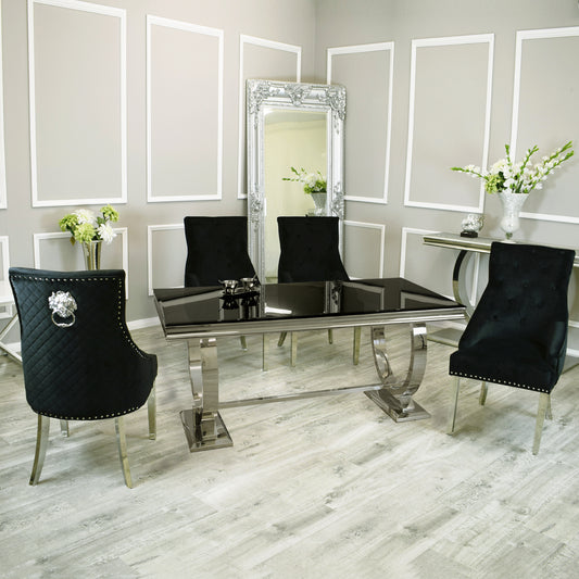 Empire Black Glass Dining Table with Black Leo Dining Chairs
