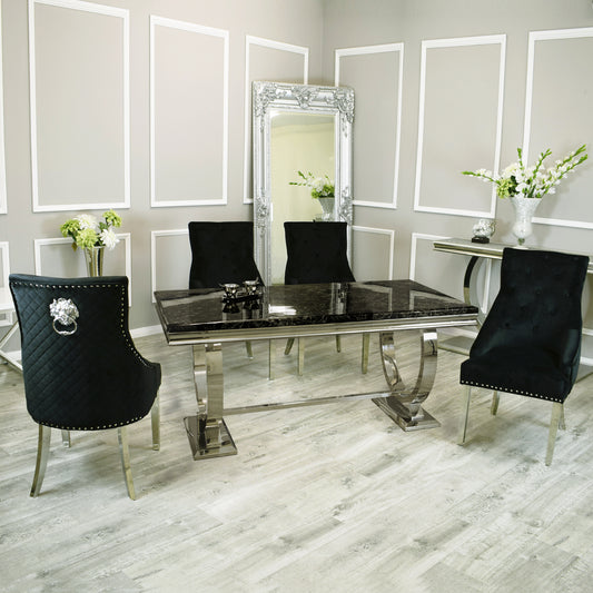 Empire Black Marble Dining Table with Black Leo Dining Chairs