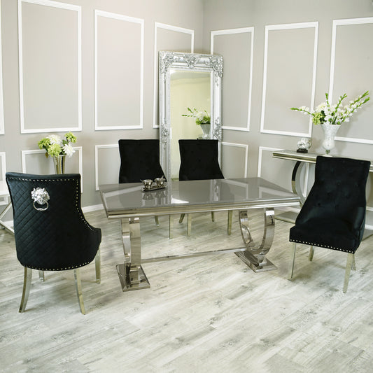 Empire Grey Glass Dining Table with Black Leo Dining Chairs