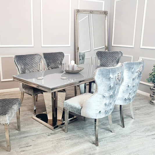 Athena 1.8m Dining Table with Grey Velvet Chelsea Dining Chairs (Multiple Table Top Options)