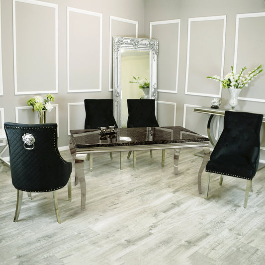 Riviera Black Marble Table with Black Leo Chairs