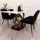 Orabella Gold White Marble Dining Table with Black Milano Chairs