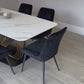 Orabella Gold White Marble Dining Table with Black Luca Chairs